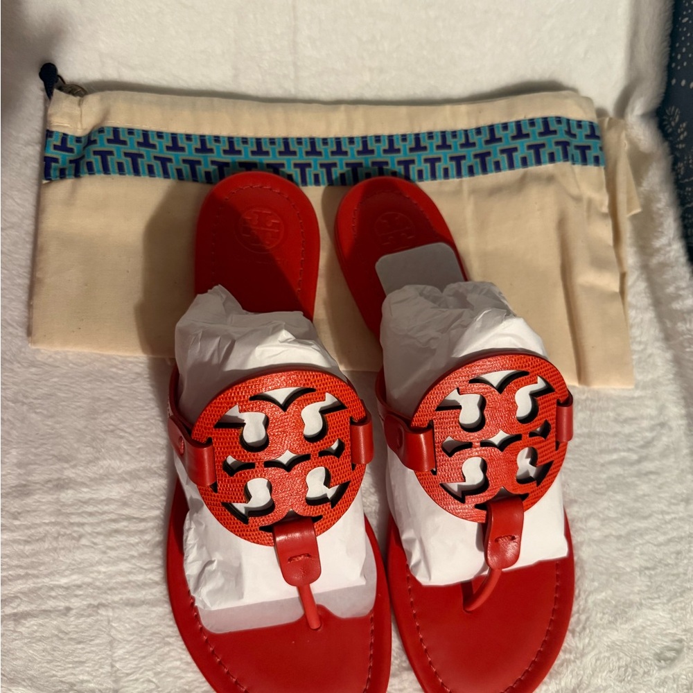 Tory Burch Orange Logo Thong Sandals with Dust Bag